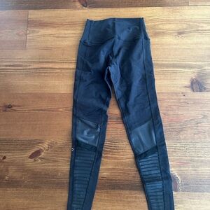 Alo Black High-Waisted Leggings with Leather Accents